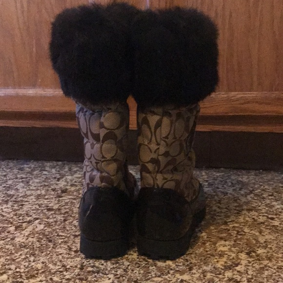Coach Signature C Patten Leather Fur Boots - Picture 7 of 14